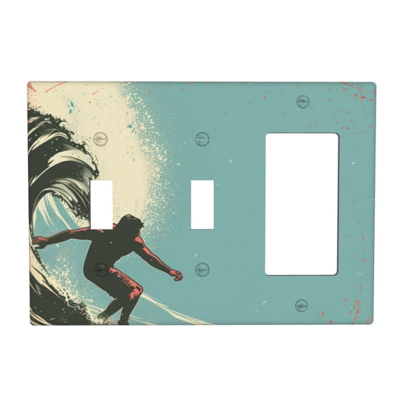 Surfing Man Switch Cover Decorative Wall Plate 3-Gang 2-Toggle 1-Decor Standard Size