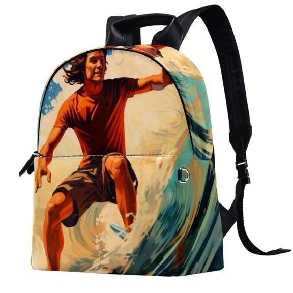Surfing Men Backpack for Travel | Leather Lightweight Camping Backpack for Men Women Teens Work School | Adjustable Shoulder Straps | Large Capacity | Printed Design