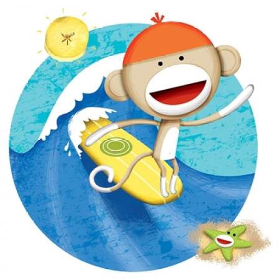 Surfing Monkey Canvas Art - Kevin Zimmer (24 x 24)