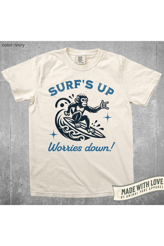 Surfing Monkey Vintage T Shirt, Surfer Shirt Retro Vintage Style Graphic Tee, Surfing Animals Shirt, Surfer Cute Monkey All Size S-5XL
