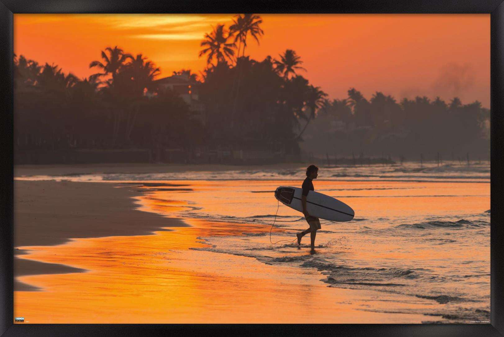 Surfing - Morning Walk Wall Poster, 14.725" x 22.375", Framed