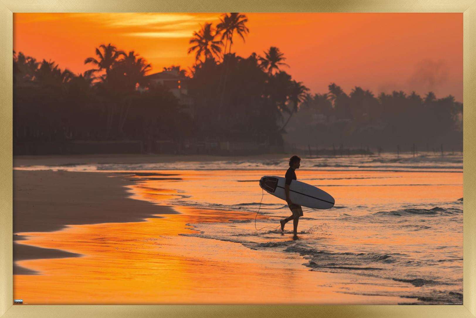 Surfing - Morning Walk Wall Poster, 14.725" x 22.375", Framed