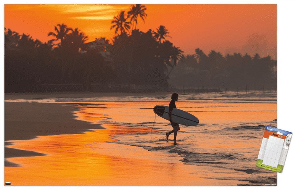 Surfing - Morning Walk Wall Poster, 14.725" x 22.375"