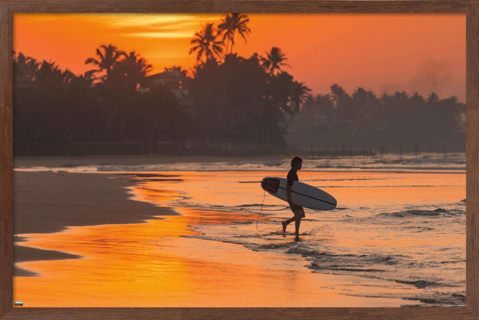 Surfing - Morning Walk Wall Poster, 22.375" x 34", Framed