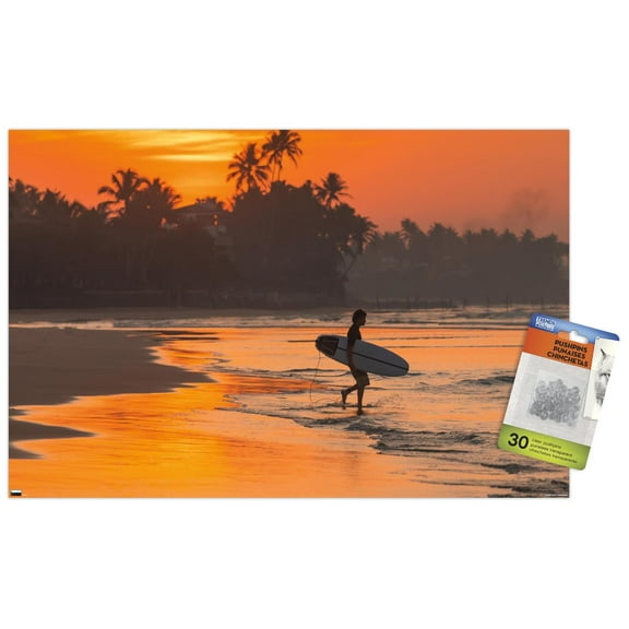 Surfing - Morning Walk Wall Poster with Pushpins, 14.725" x 22.375"