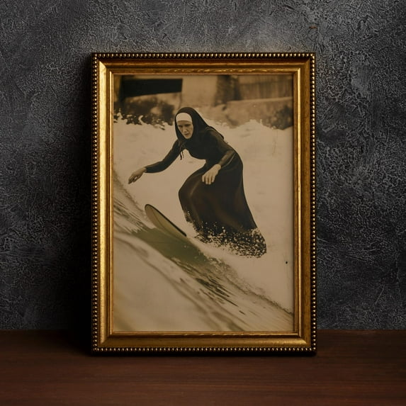 Surfing Nun, Surfer Posters,Surf Vintage,Old Surfing Art,Surfing Art,Vintage Surf,Lady Surfer,Surfer Gift,Surfers, 16x24 UNFRAMED