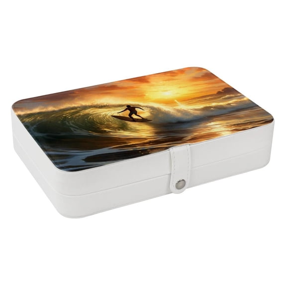 Surfing PU Leather Jewelry Organizer Box Necklace Holder with Removable Compartment - Portable