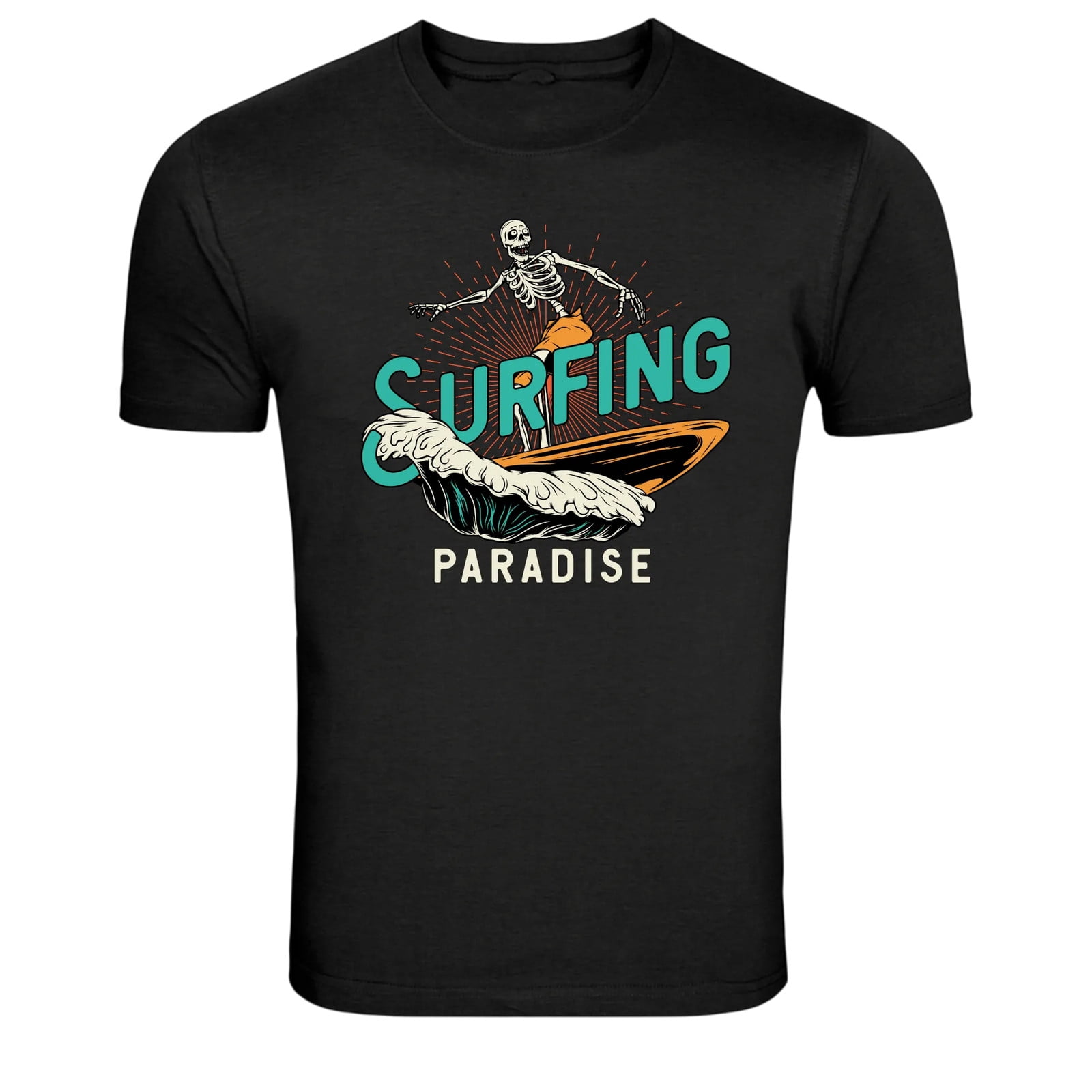 Surfing Paradise Skeleton Riding Wave Vintage Surf T-Shirt