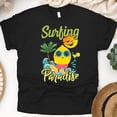 thumbnail image 1 of Surfing Paradise T-Shirt – Cute Lemon Surfer Summer Graphic Tee, Black, Size S, 1 of 6
