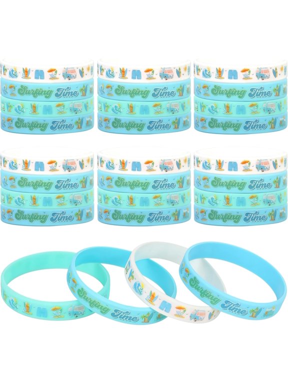 Surfing Party Favors Bracelet, 24pcs Surf Board Birthday Decorations Silicone Bracelets Blue The Big One Birthday Theme Surf Birthday Party Gift Bracelets for Boys Summer Theme Birthday