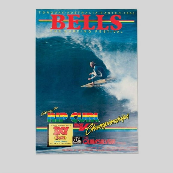 Surfing Poster -1983 RIP CURL BELL'S Surfing Competition Poster - Vintage Style - Size 24x36 - Postora
