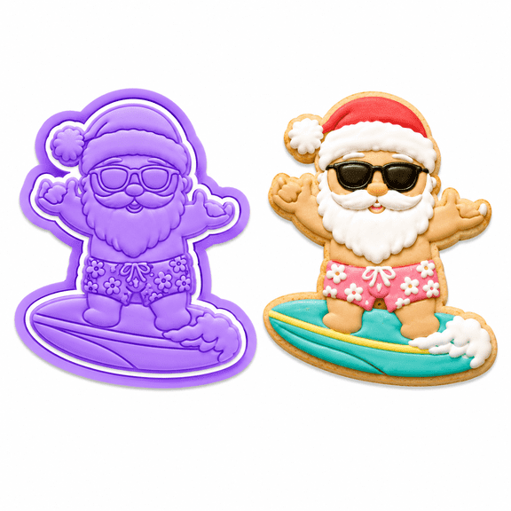 Surfing Santa Cookie Cutter & Embosser Set