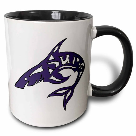 3drose, Surfing Shark Abstract with Surf Spelled Out, 15oz Two-tone Black Mug