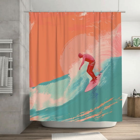 Surfing Shower Curtain 72X72In For Bathroom, Waterproof Fabric Quick Dry Soft Decoration Set