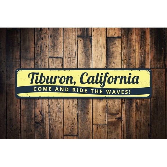 Surfing Sign Beach Location Come Ride The Waves Sign Custom Beach House Decor Beach House Sign - Cali Signs - Size: 16 x 4 Inches