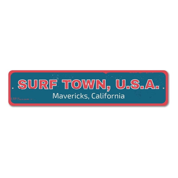 Surfing Sign, Surf Town, USA Sign, Custom Beach Location Sign, Surf Lover Beach House Aluminum Decor - 4x18 inches