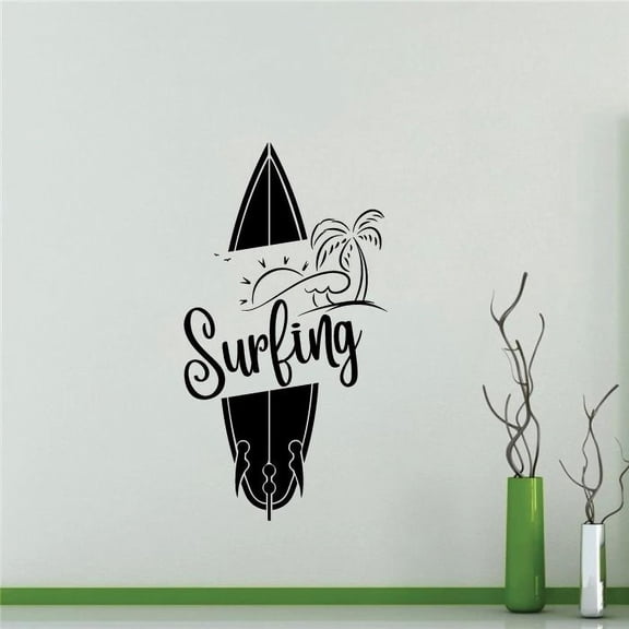 Surfing - Signage Surf Board Silhouette Vinyl Wall Sticker Wall Art Wall Decal Girls Boys Kids Room Design Professional Surfer Water Sport House Home Decor Sticker Vinyl Decoration Size (10x4 inch)