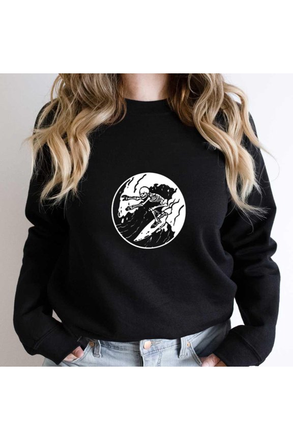 Surfing Skeleton Funny Halloween Graphic Tee, Surfer Bones - Viral Tee SW19314 Unisex Sweatshirt, Up to Size 5XL