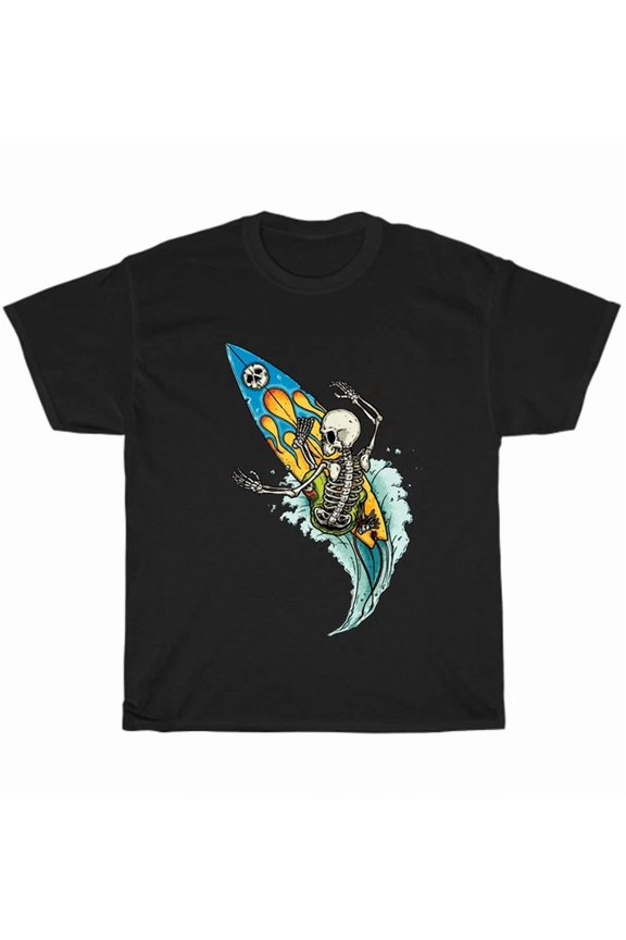 Surfing Skeleton Surfer Skull Board Beach Wave Holiday T-Shirt Unisex Gift