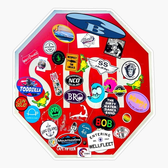 Surfing Stop Sign Wellfleet Cape Cod Art Sticker