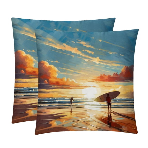 Surfing in Summer Chair Pillow Covers Set with Unique Patterns for Bed and Throw Pillows - Sizes 16x16, 18x18, 20x20 Inches for Various Occasions - Set of 2 Items
