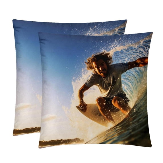 Surfing in Summer Covers - Set of 2 Throw Pillow Covers with Unique Patterns for Living Room Decor - Available in 16x16, 18x18, and 20x20 Inches Throw Pillows for All Occasions
