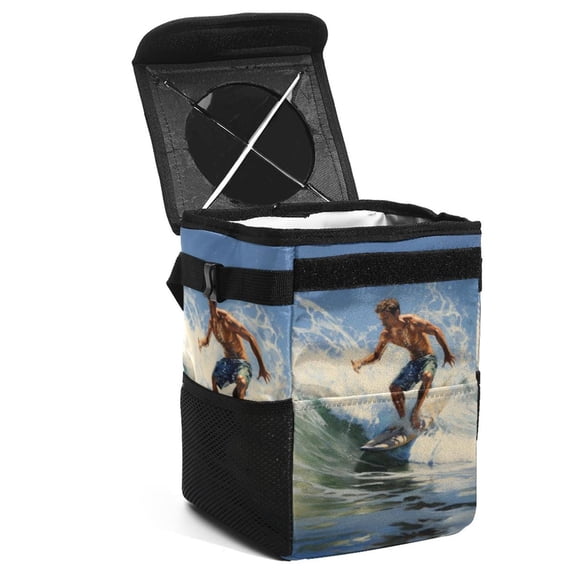 Surfing in Summer Foldable, with Lid, Leak-proof, Hanging Car Trash Can Garbage Can Container for Automobile, Trash Can for Car Organizer and Storage Bag