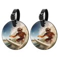 thumbnail image 1 of Surfing in Summer Set of 2pcs PU Leather Round Suitcase Tags with Privacy Cover and Name ID Tag - Ideal for Travel Luggage, Handbags, Backpacks, School Bags, 1 of 6