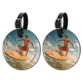 thumbnail image 1 of Surfing in Summer Set of 2pcs PU Leather Round Suitcase Tags with Privacy Cover and Name ID Tag - Ideal for Travel Luggage, Handbags, Backpacks, School Bags, 1 of 6
