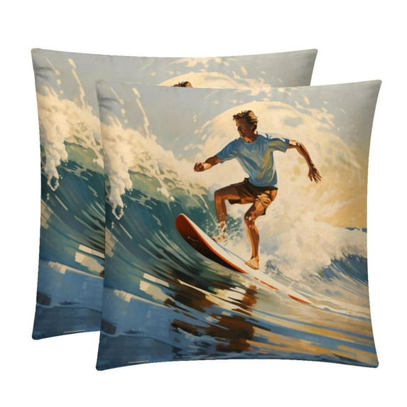 Surfing in Summer Throw Pillow Covers Set of 2 - 16x16, 18x18, 20x20 Inches - Unique Patterns - Ideal for Bed Pillow, Throw Pillows for Various Occasions