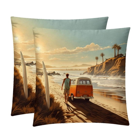 Surfing in Summer Velvet Throw Pillow Covers Inserts in 16x16, 18x18, and 20x20 Inches - Set of 2 - Unique Patterns for Throw Pillow Covers for All Occasions