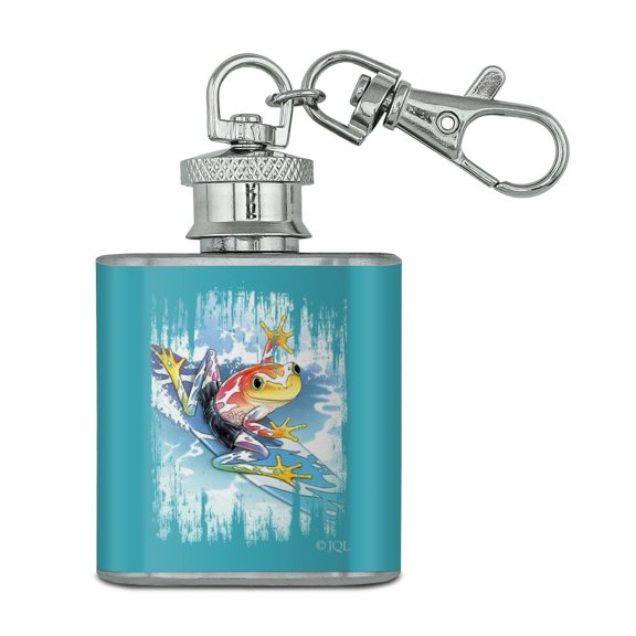 Surfing Surf Rainforest Tree Frog Tropical Stainless Steel 1oz Mini Flask Key Chain