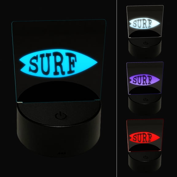 Surfing Surfboard Fun Text LED Night Light Sign 3D Illusion Desk Nightstand Lamp