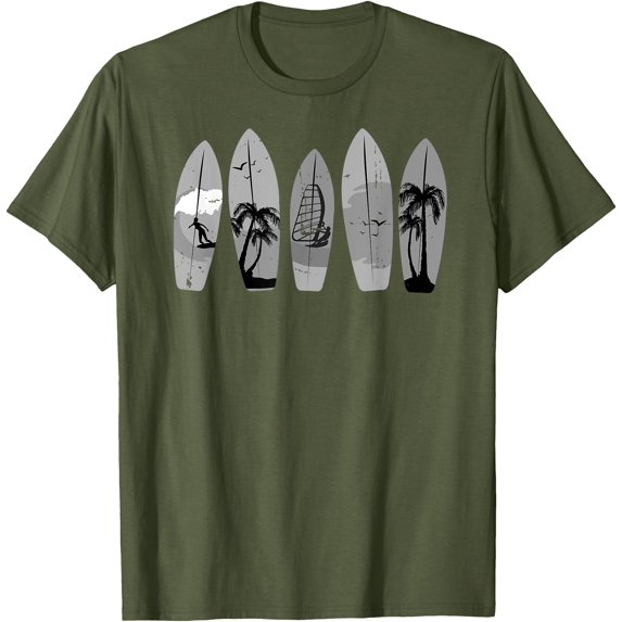 Surfing Surfboard Vintage Classic Retro Surfboarder Surfer Unisex T-Shirt for Men Women Kids Toddler,Military Green Color,Size 3XL