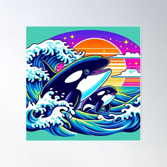 Surfing The Waves Poster Wall Art, Modern Wall Decor For Living Room Bedroom, 30x30 UNFRAMED