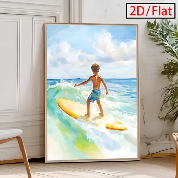 Surfing Theme Poster Wall Art Bright Wave Illustration Retro Minimalist Modern Room Decor Office Home Bedroom Living Room Cafe, UNFRAMED 8x12