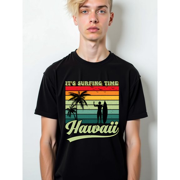 Surfing Time Hawaii Tee Men's t-shirts black graphic tees limited edition t shirts For summer Fall Funny Unisex Shirt Short Sleeve tshirts