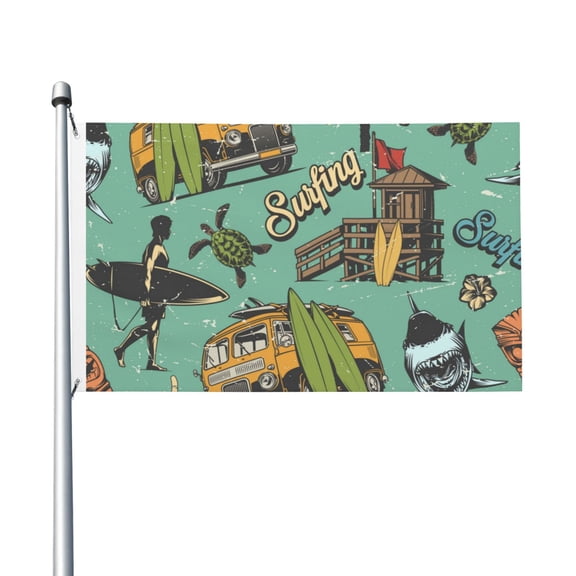 Surfing Vintage Shark Hawaii Turtle Tiki Flag 3X5 Ft Garden Yard House Flags Banner Sign Outdoor Indoor Party Home Garden Decoration