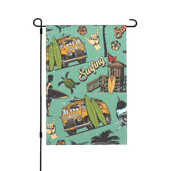 Surfing Vintage Shark Hawaii Turtle Tiki Garden Flag Outdoor House Flags 12 X 18 Inch Banner Yard Home Decoration