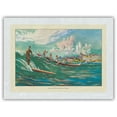 thumbnail image 1 of Surfing Waikiki Beach Hawaii - United Air Lines - Vintage Airline Travel Poster by Millard Sheets c.1950s - Japanese Unryu Rice Paper Art Print (Unframed) 12 x 16 in, 1 of 4