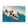 thumbnail image 1 of Surfing Waikiki - Honolulu Hawaii - Vintage Hawaiian Color Postcard c.1955 - Bamboo Fine Art 290gsm Paper Print (Unframed) 24x32in, 1 of 4