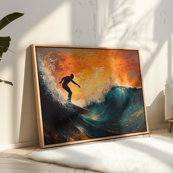 Surfing Wall Art Print – Surfer Riding Ocean Wave At Sunset – Coastal Decor For Beach House, Living Room, Or Office Wall Art, Modern Wall Decor, 12x18 UNFRAMED