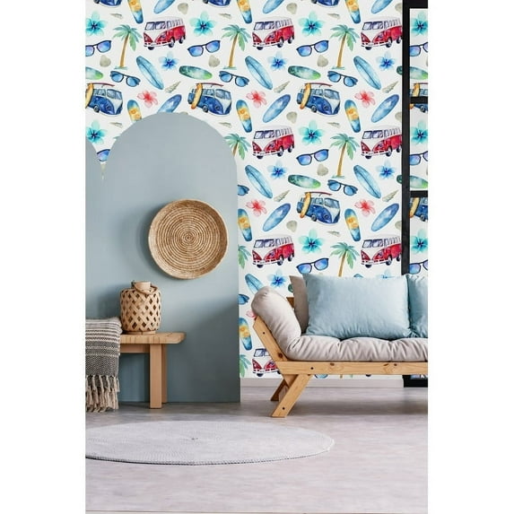 Surfing Wallpaper Peel-and-Stick - 25"W x 125"H
