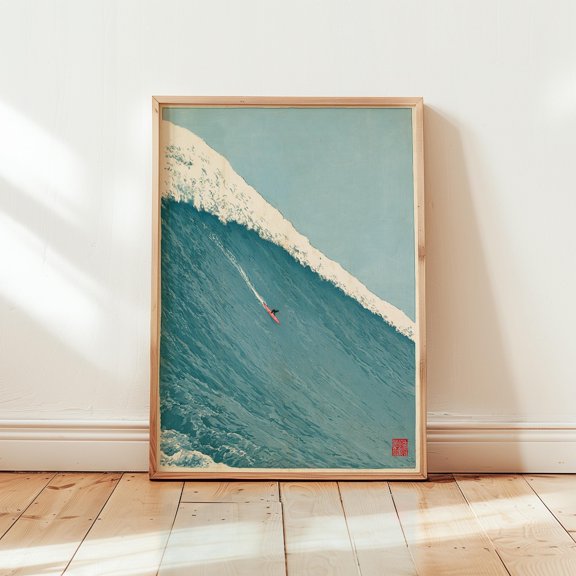 Surfing Wave Poster, Ocean Print, Coastal Wall Art, Poster Only