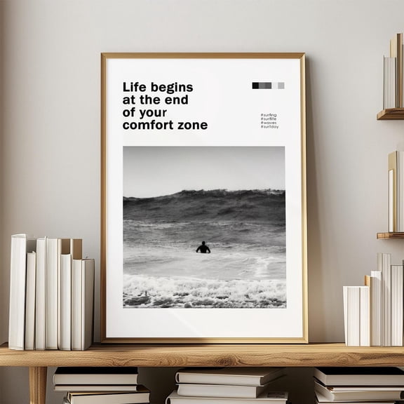 Surfing Wave Print Coastal Wall Art, Sports Inspirational Quote Poster Poster Unframed Paper Print