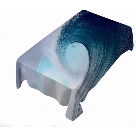 Surfing Wave Tablecloth Tropical Huge Ocean Windy Sea Rectangle Table Cloth Protector Oil Spill Proof Table Cover White Blue 60X84 Inch