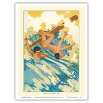 Surfing Wipeout - Book Plate From Kimo A Story of Hawaii - Vintage Illustration by Lucille Webster Holling c.1928 - Master Art Print (Unframed) 9in x 12in