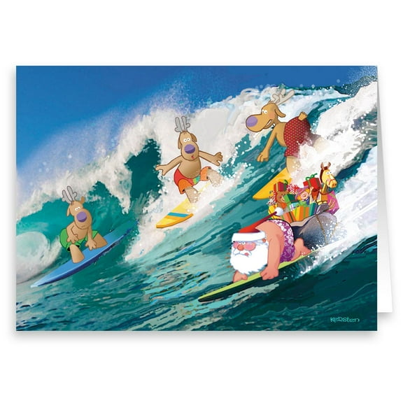 Surfing a Big Wave - Surfing Christmas Card - 18 Surf Cards & Envelopes