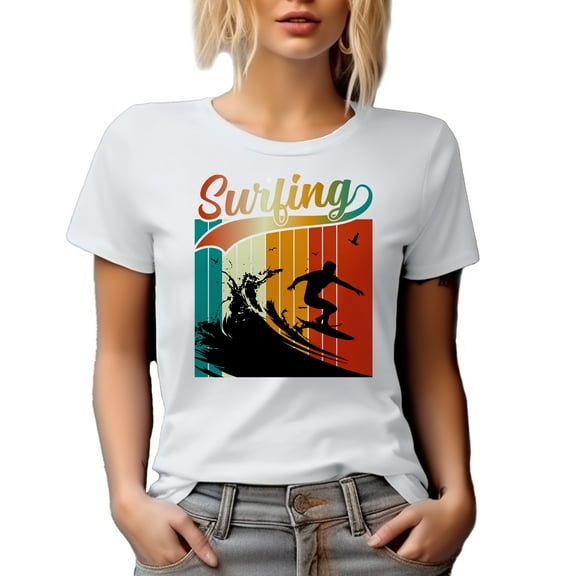 Surfing feat. a Surfer Art, White T-Shirt, XL