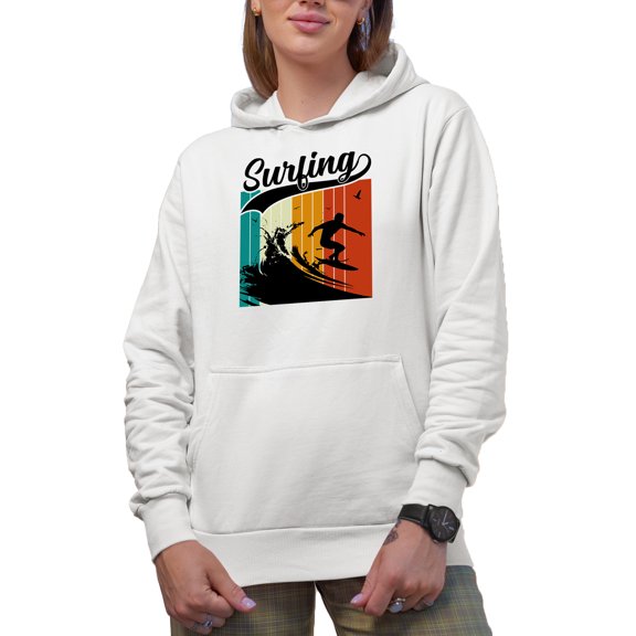 Surfing feat. a Surfer, White Hooded Sweatshirt or Hoodie, Small